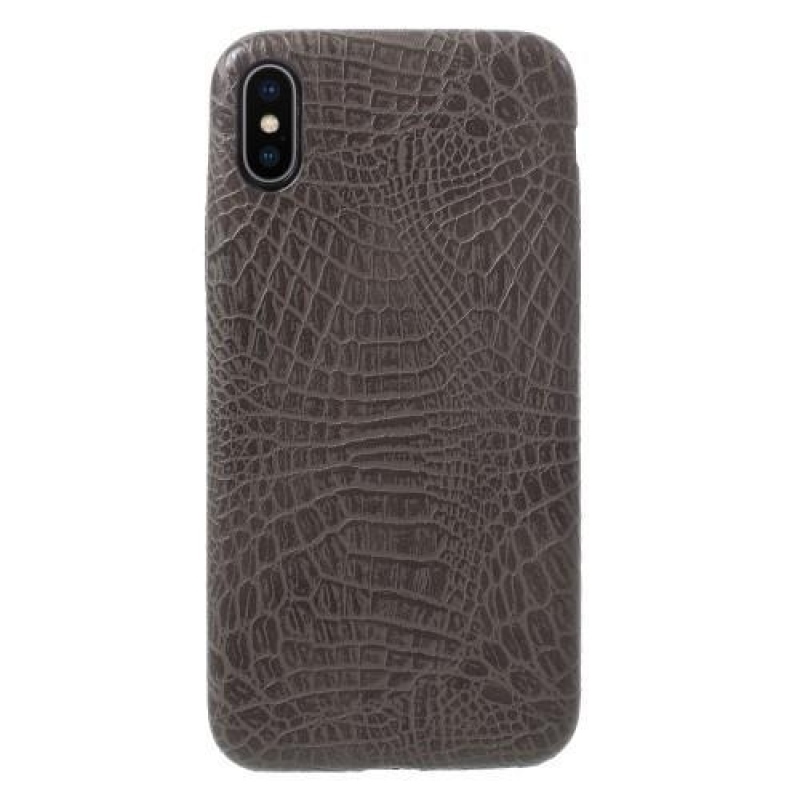 Krokó műanyag tok PU bőr hátlappal iPhone X készülékhez - szürke