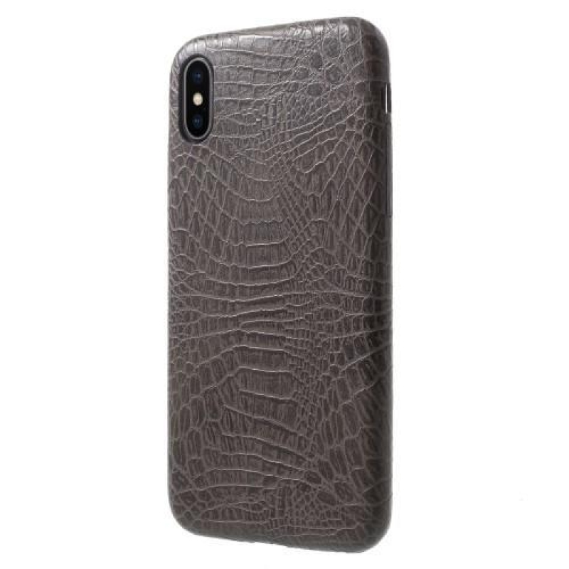 Krokó műanyag tok PU bőr hátlappal iPhone X készülékhez - szürke