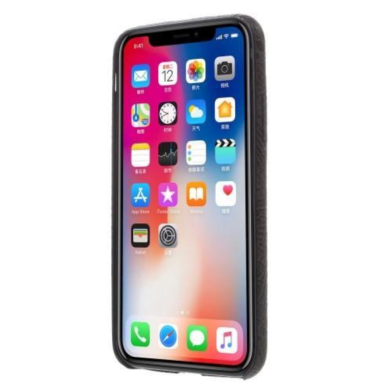Krokó műanyag tok PU bőr hátlappal iPhone X készülékhez - szürke