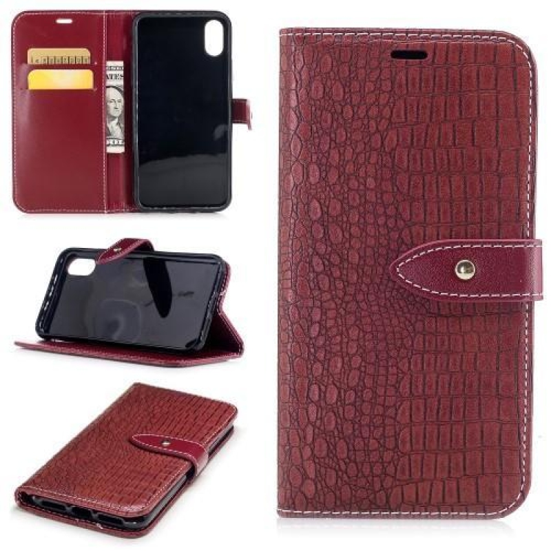 Krokó PU bőr tok iPhone X készülékhez - piros