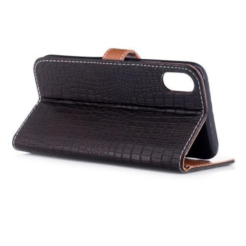 Krokó PU bőr tok iPhone X készülékhez - barna