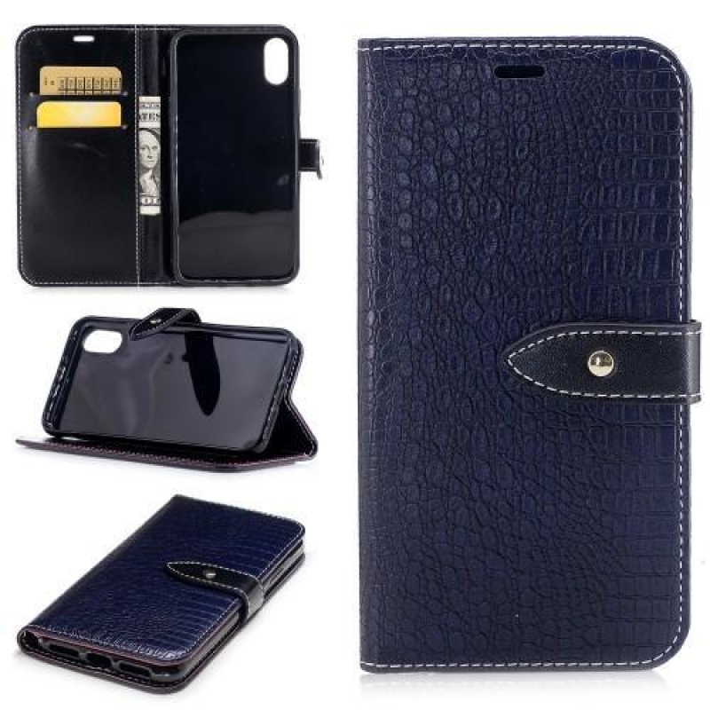 Krokó PU bőr tok iPhone X készülékhez - sötétkék