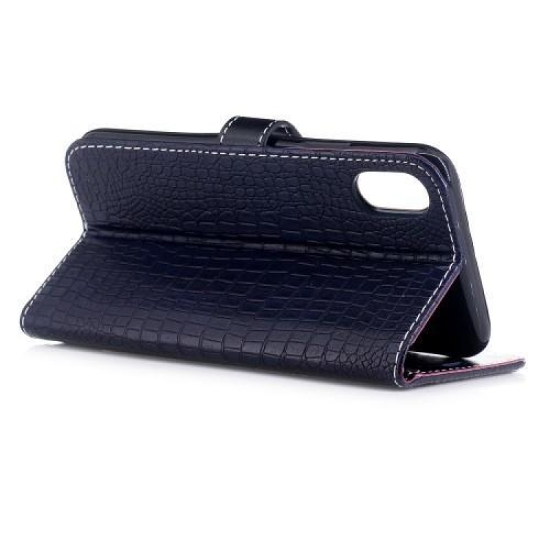 Krokó PU bőr tok iPhone X készülékhez - sötétkék