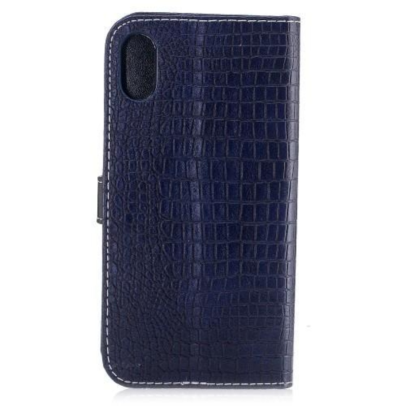 Krokó PU bőr tok iPhone X készülékhez - sötétkék