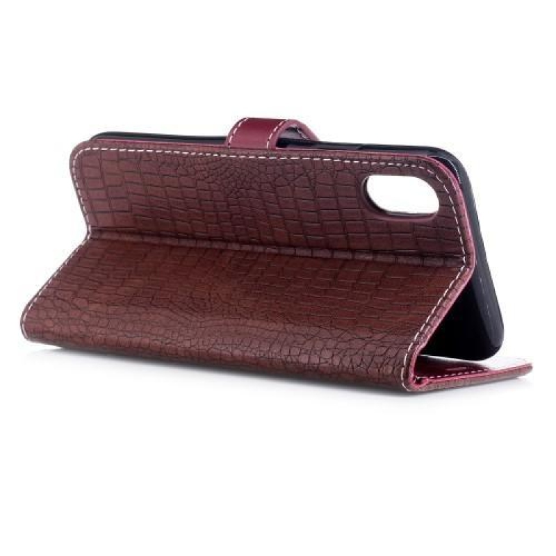 Krokó PU bőr tok iPhone X készülékhez - bordó színben