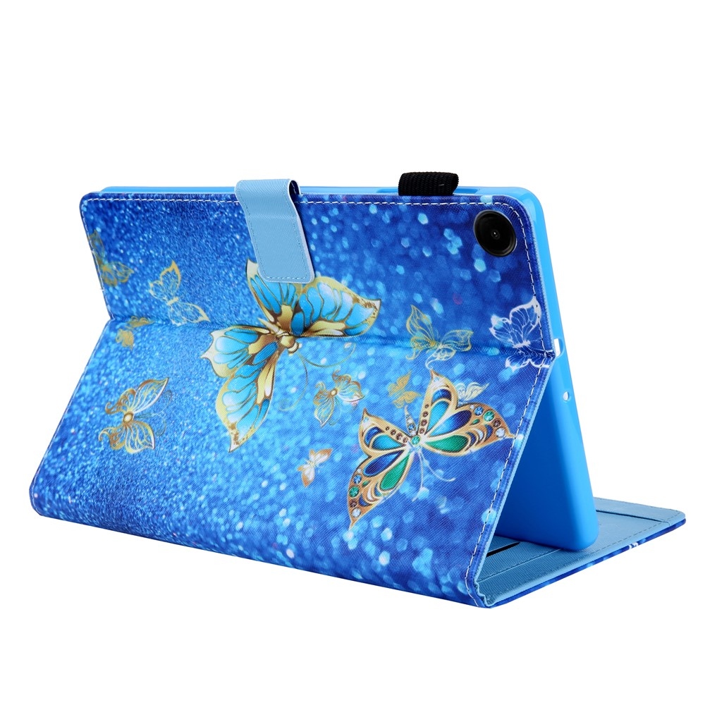 Kereszt okos tok Samsung Galaxy Tab A11/Tab A9 - kék és arany pillangókhoz