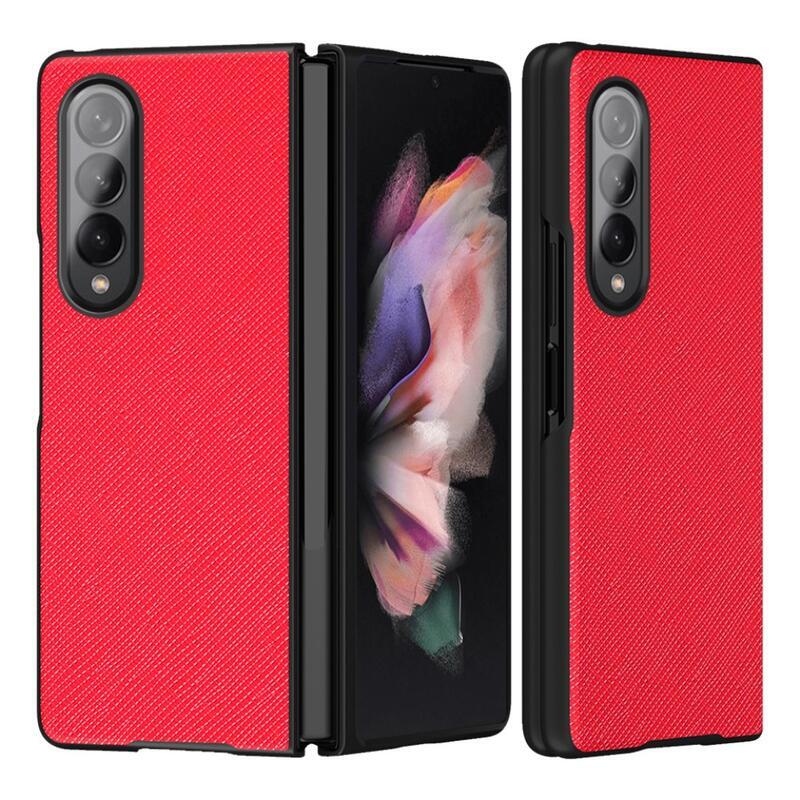 Kereszt alakú műanyag tok texturált PU bőrrel Samsung Galaxy Z Fold3 5G - piros