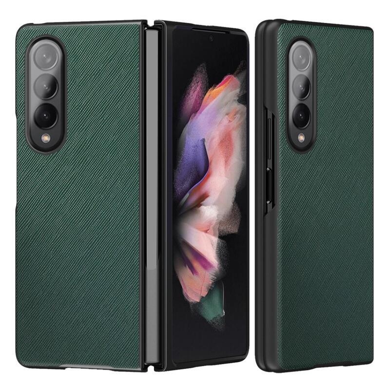 Kereszt alakú műanyag tok texturált PU bőrrel Samsung Galaxy Z Fold3 5G készülékhez - zöld