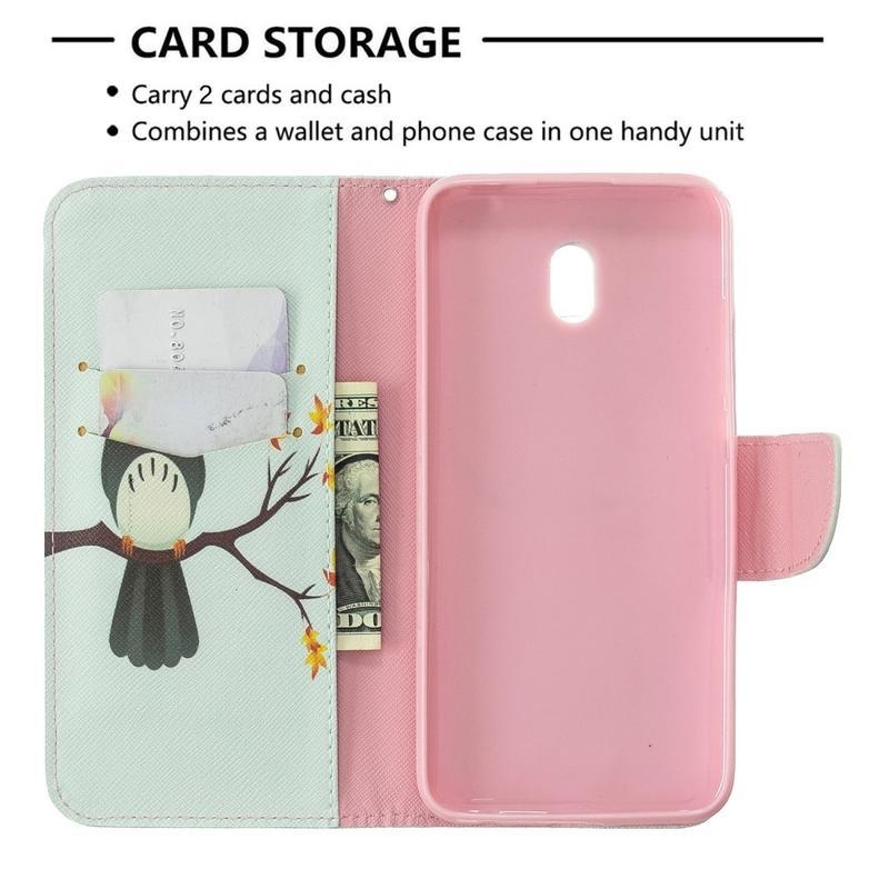 Kereszt PU bőr pénztárca tok Xiaomi Redmi 8A-hoz - bagoly egy ágon