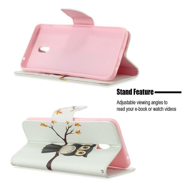 Kereszt PU bőr pénztárca tok Xiaomi Redmi 8A-hoz - bagoly egy ágon