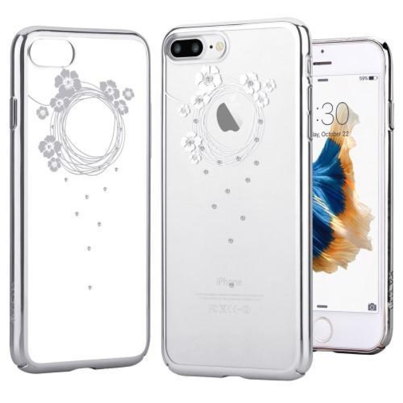 Swarovski kristályokkal díszített műanyag tok iPhone 8 Plus és 7 Plus készülékhez - ezüst színű