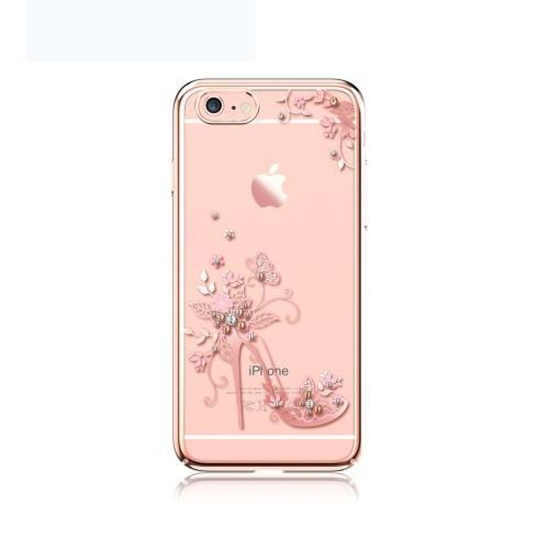 Kristályokkal díszített műanyag tok iPhone 6 Plus és iPhone 6s Plus készülékhez - cipő pillangókkal