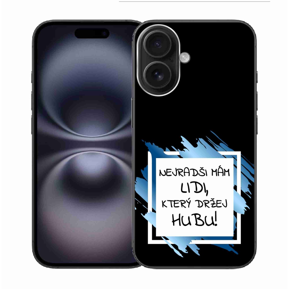 Gél borító mmCase iPhone 16-hoz - vicces szöveg 7 fehér és fekete háttérrel