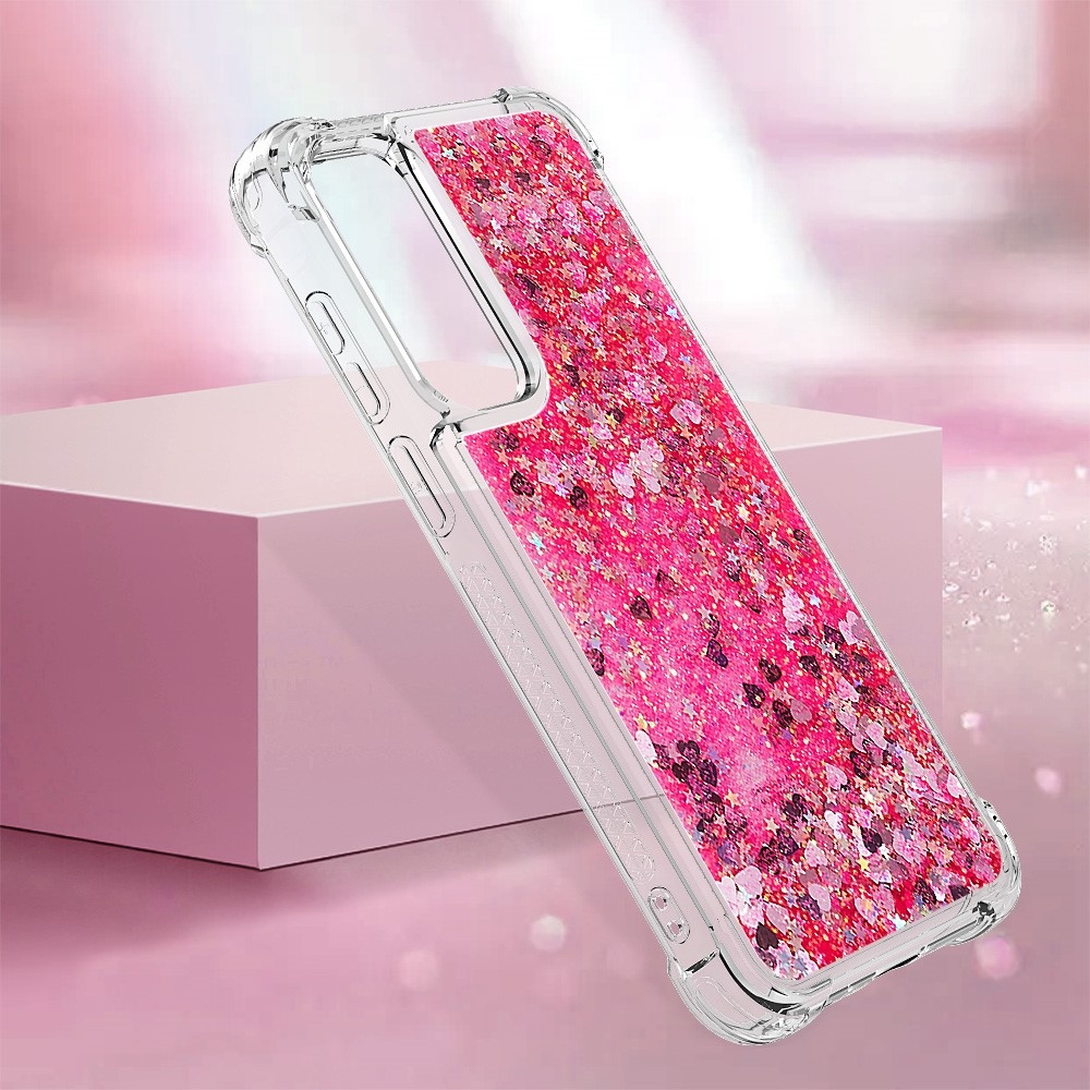 Glitter zselés homokóra hüvely Samsung Galaxy A55 5G - rózsaszín/szívek
