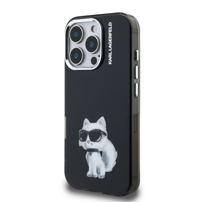 Karl Lagerfeld IML Aquarelle Choupette hátlapi borító iPhone 16 Pro-hoz Fekete