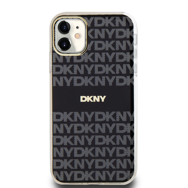 DKNY PC/TPU ismétlődő mintás tonális csíkos Magsafe hátlap iPhone 11-hez Fekete