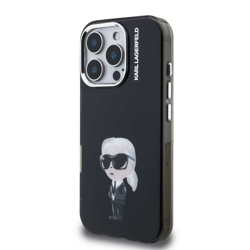 Karl Lagerfeld IML Aquarelle Karl hátlapi borító iPhone 16 Pro Max készülékhez Fekete