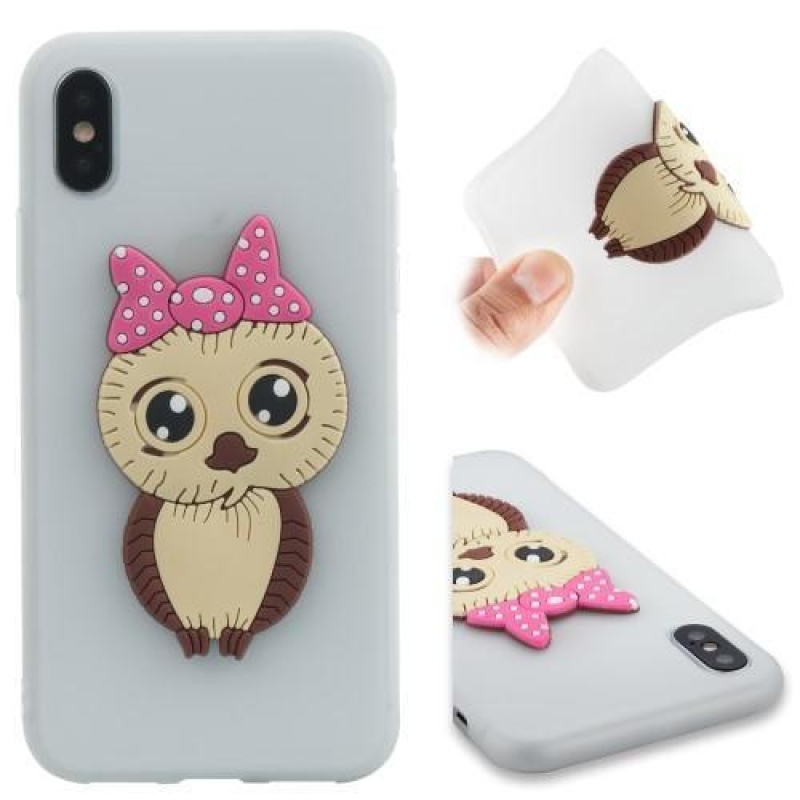 Aranyos 3D szilikon tok iPhone X készülékhez - fehér