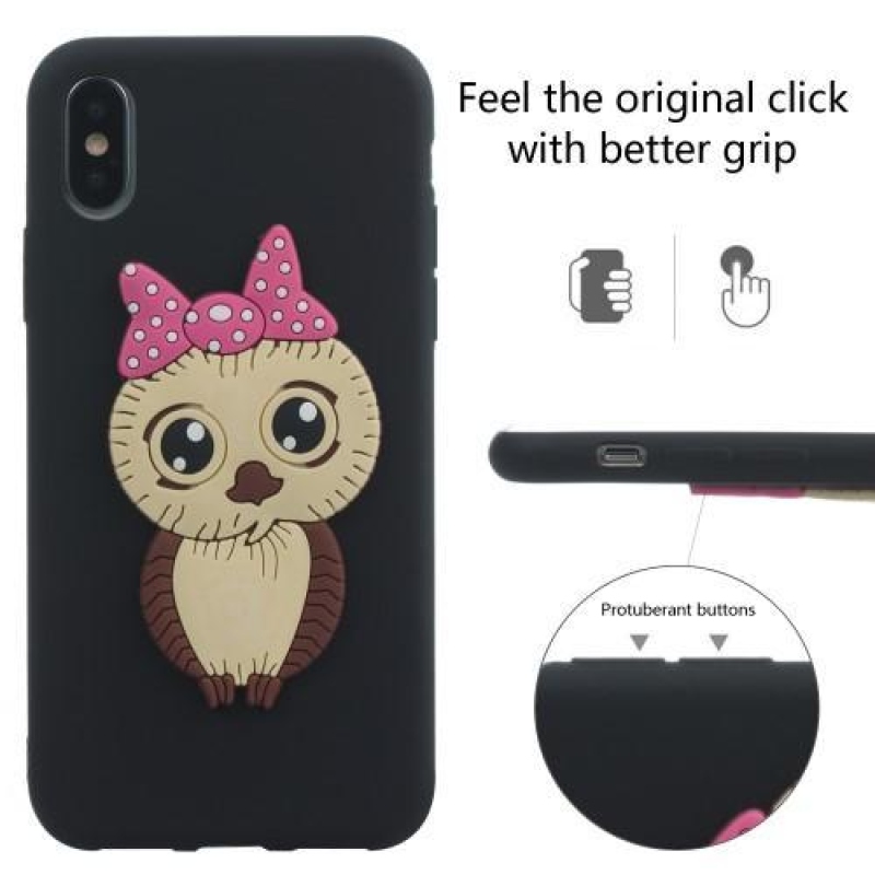 Aranyos 3D szilikon tok iPhone X készülékhez - fekete