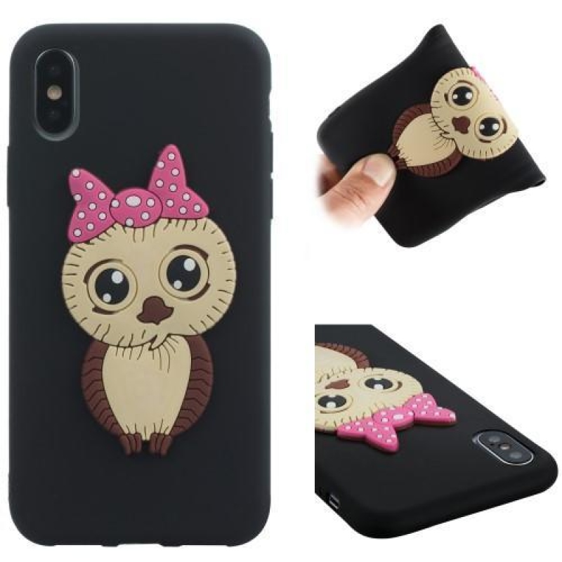 Aranyos 3D szilikon tok iPhone X készülékhez - fekete