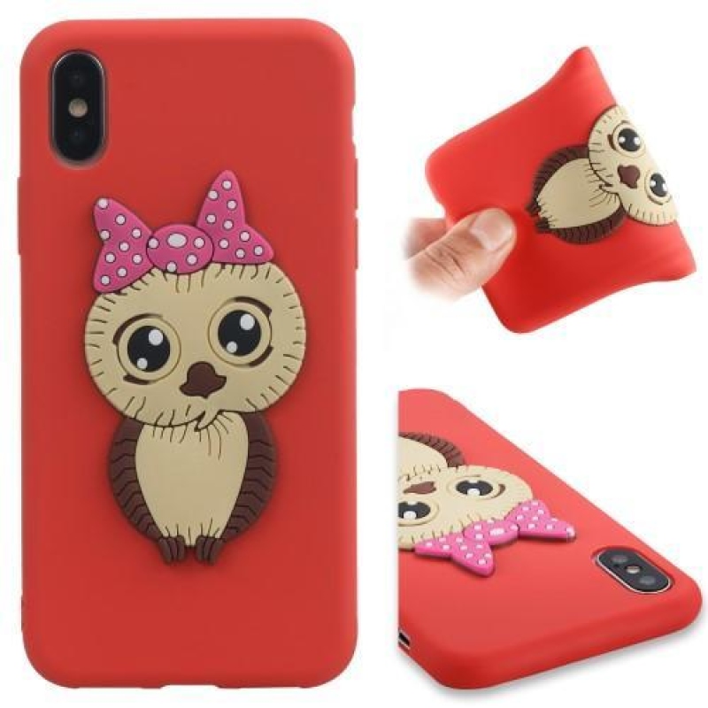 Aranyos 3D szilikon tok iPhone X készülékhez - piros