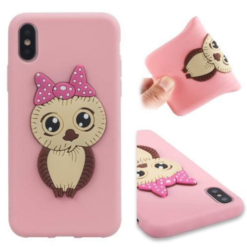 Aranyos 3D szilikon tok iPhone X készülékhez - rózsaszín