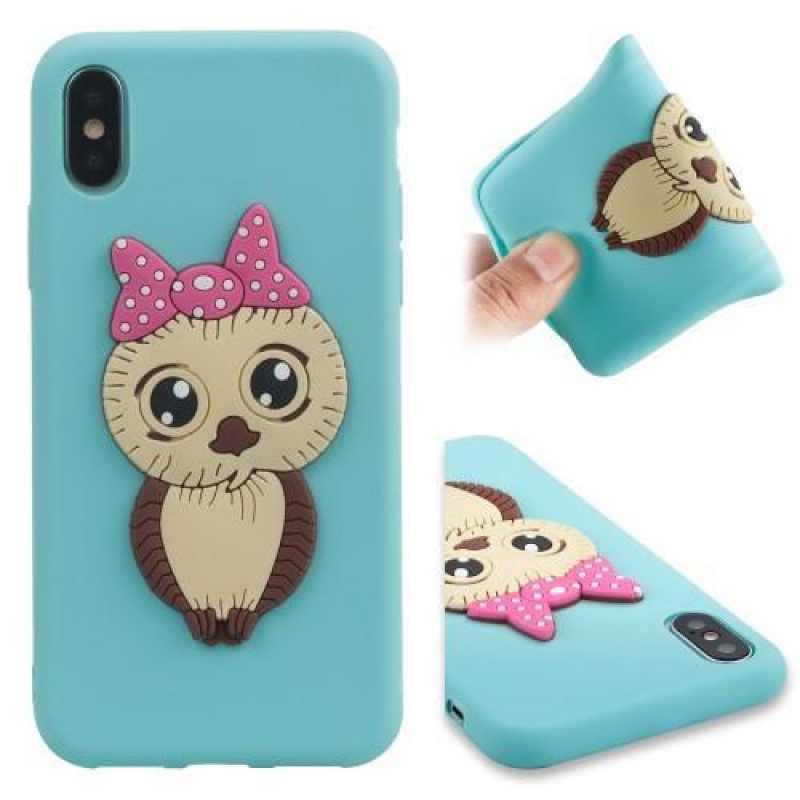 Aranyos 3D szilikon tok iPhone X készülékhez - világoskék színben