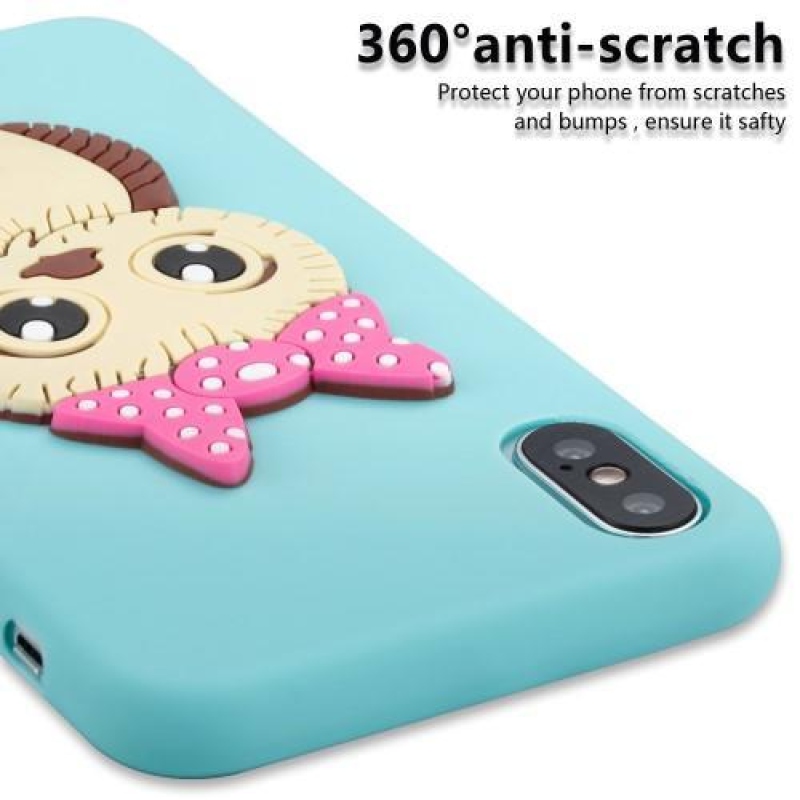 Aranyos 3D szilikon tok iPhone X készülékhez - világoskék színben