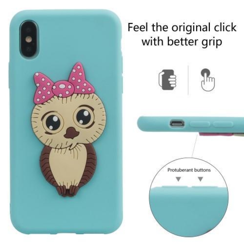 Aranyos 3D szilikon tok iPhone X készülékhez - világoskék színben