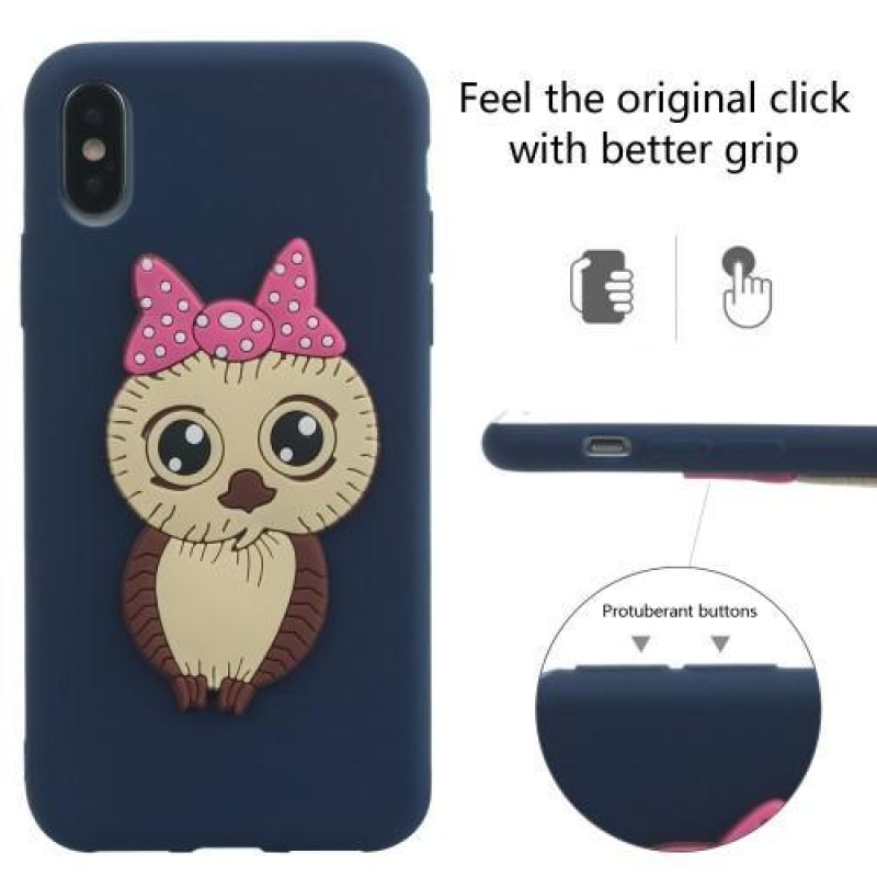 Aranyos 3D szilikon tok iPhone X készülékhez - sötétkék