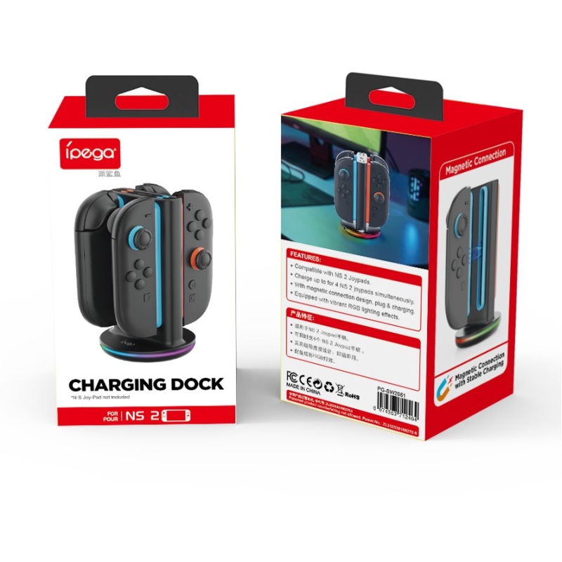 iPega SW2051 töltőállomás RGB-vel JoyCon vezérlőkhöz Nintendo Switch 2 Fekete