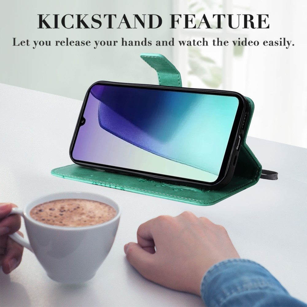 Nagy pillangó könyv tok a Xiaomi Redmi 14C/Poco C75-hez - teal színű