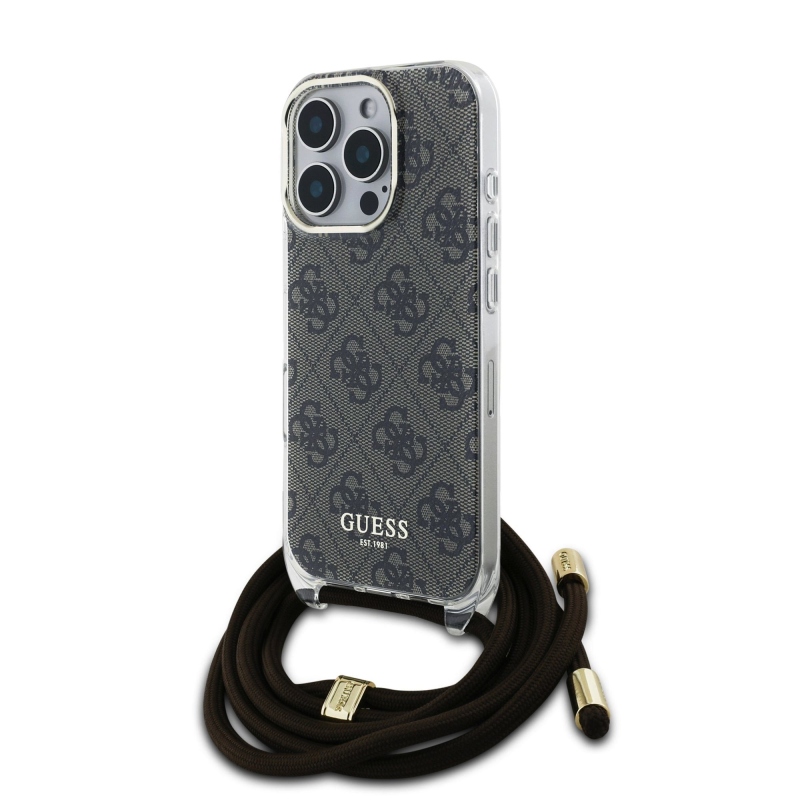 Guess IML 4G nyomtatott keresztpántos hátlap iPhone 16 Pro barna iPhone 16 Pro-hoz Barna