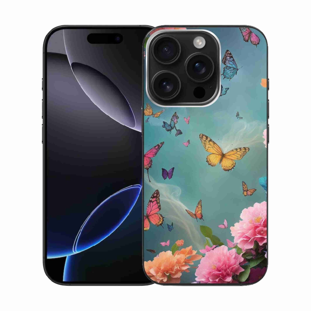 Gél borítás mmCase iPhone 16 Pro készülékhez - színes virágok és pillangók