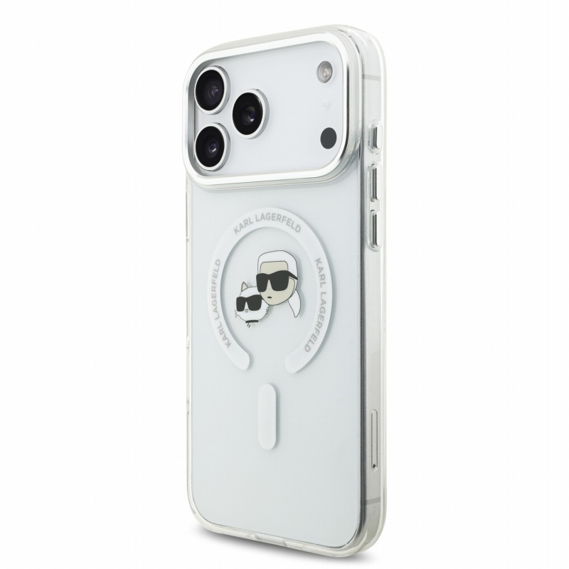 Karl Lagerfeld IML K&CH Heads fémkeretes MagSafe hátlap az iPhone 18 Pro Max-hoz, fehér