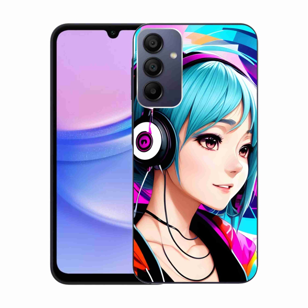 Zselés borítás mmCase Samsung Galaxy A15 4G/5G - lány fejhallgatóval