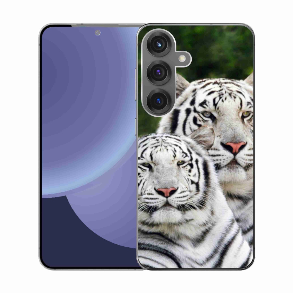 Zselés borítás mmCase Samsung Galaxy S25 készülékhez - fehér tigrisek