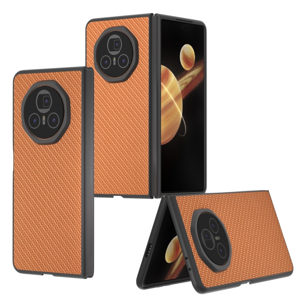 Karbon műanyag tok műbőrrel Honor Magic V3-hoz - világos barna