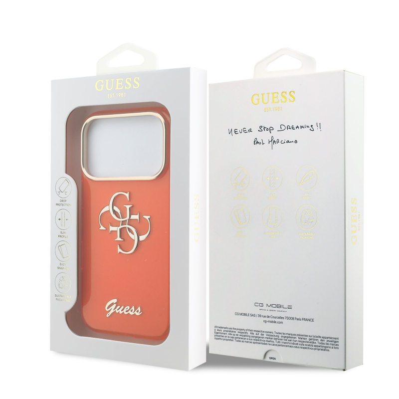Guess IML 4G Script fém logós hátlap iPhone 17 Pro narancssárga színű iPhone 17 Pro készülékhez
