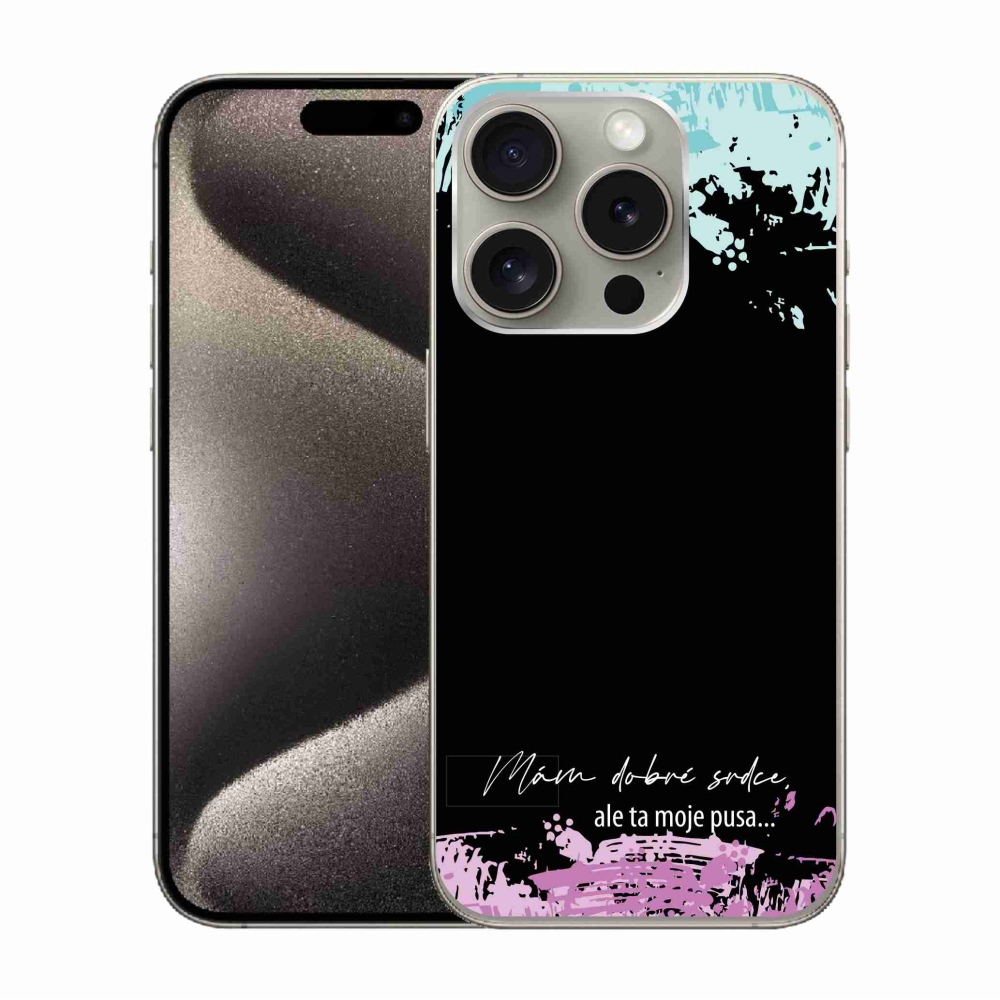 Gél borítás mmCase iPhone 15 Pro készülékhez - vicces szöveg 3 fekete háttér