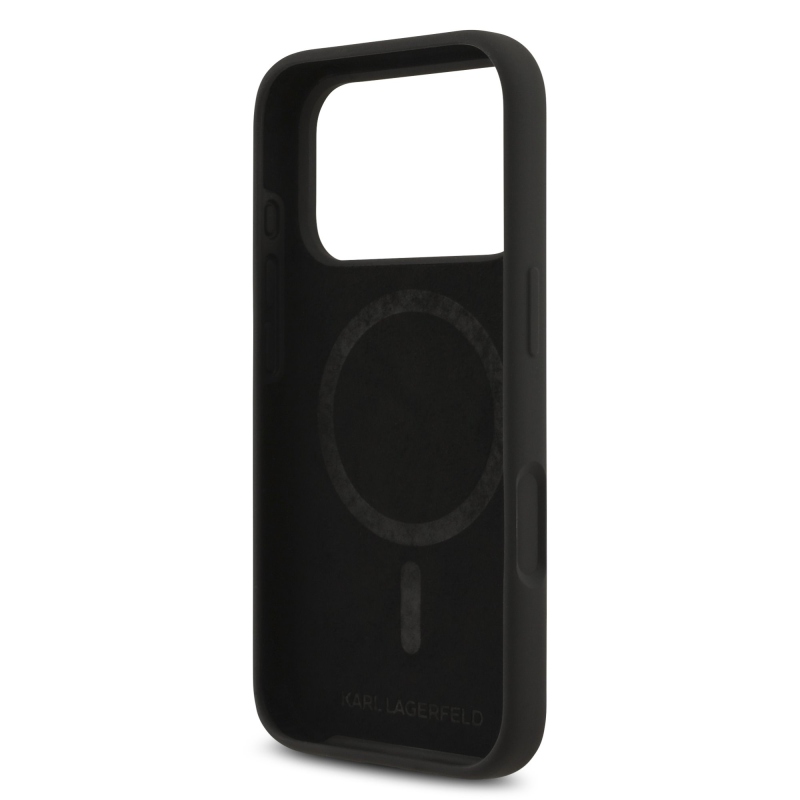 Karl Lagerfeld Folyékony szilikon Karl és Choupette MagSafe hátlap iPhone 17 Pro-hoz Fekete