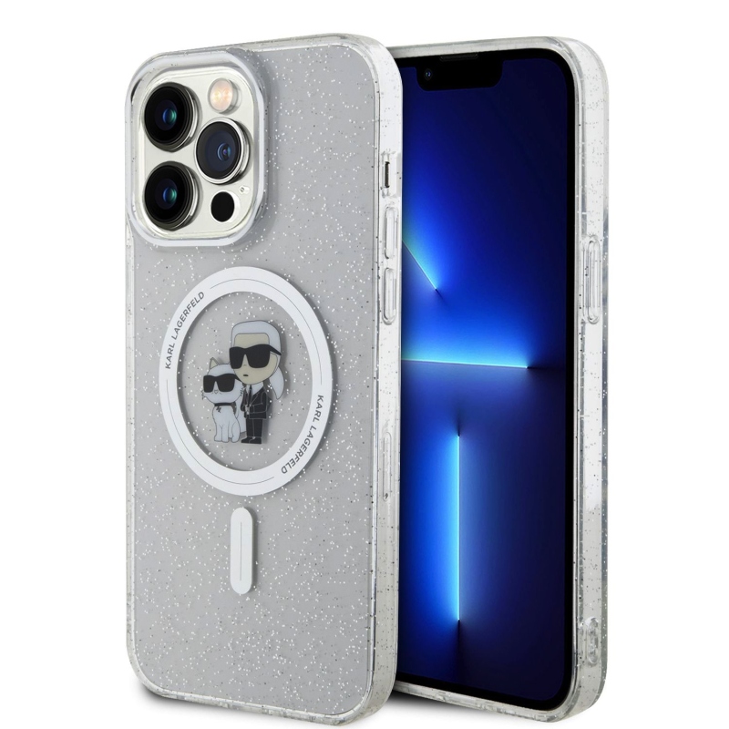 Karl Lagerfeld IML Glitter Karl és Choupette MagSafe hátlap iPhone 15 Pro Max készülékhez - átlátszó