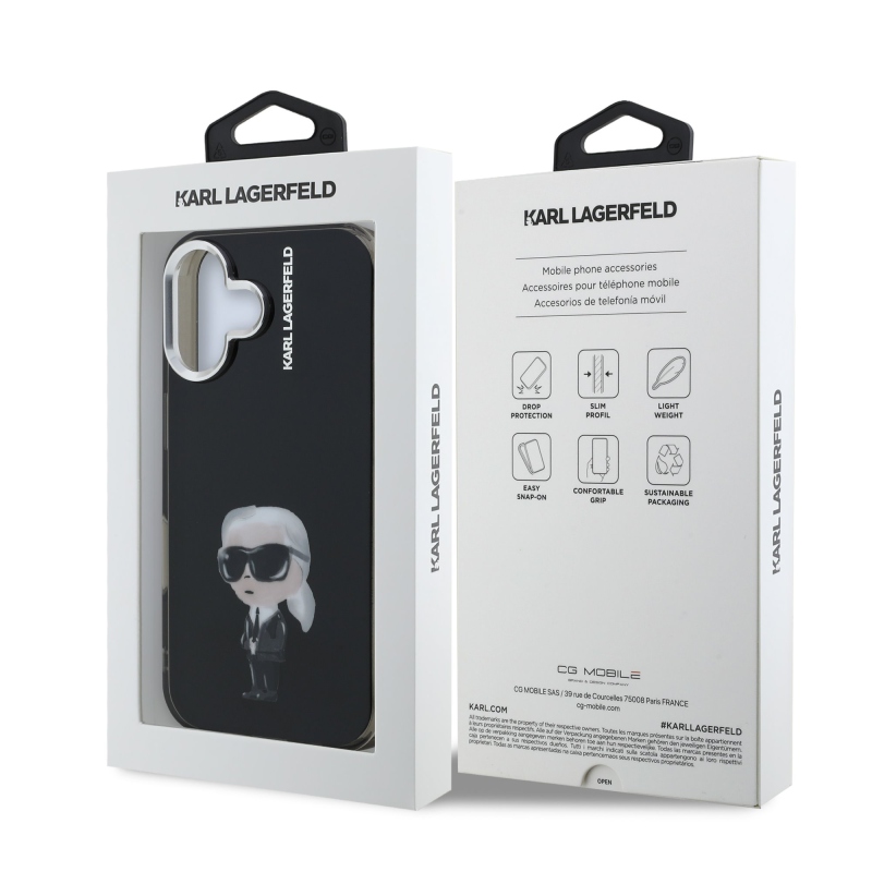 Karl Lagerfeld IML Aquarelle Karl hátlapi borító iPhone 16-hoz Fekete