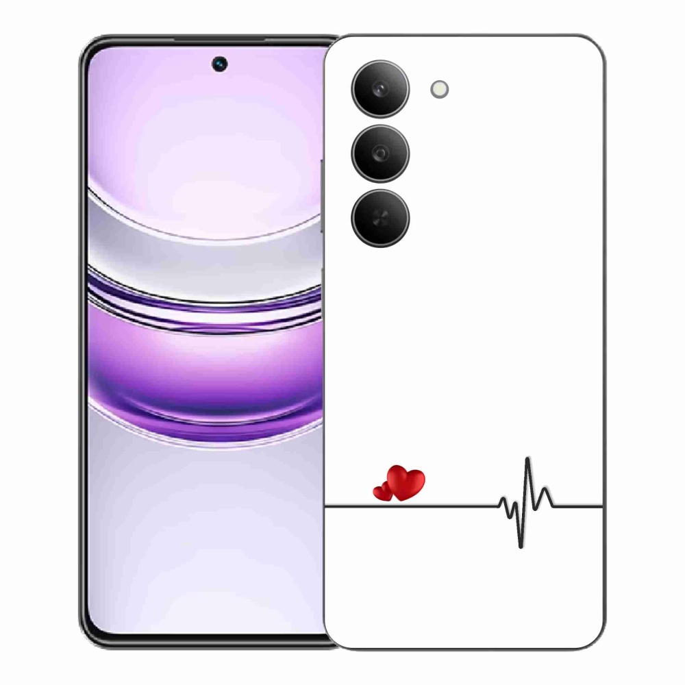 Gél borító mmCase a Realme 14x 5G-n - szív és szívverés fehér háttérrel