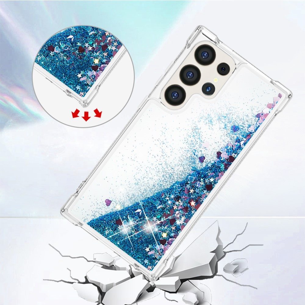 Glitter homokóra zselés tok Samsung Galaxy S24 Ultra készülékhez - kék/szív