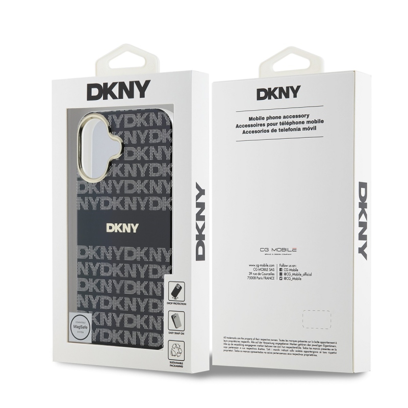 DKNY PC/TPU ismétlődő mintás tonális csíkos Magsafe hátlap iPhone 16-hoz Fekete