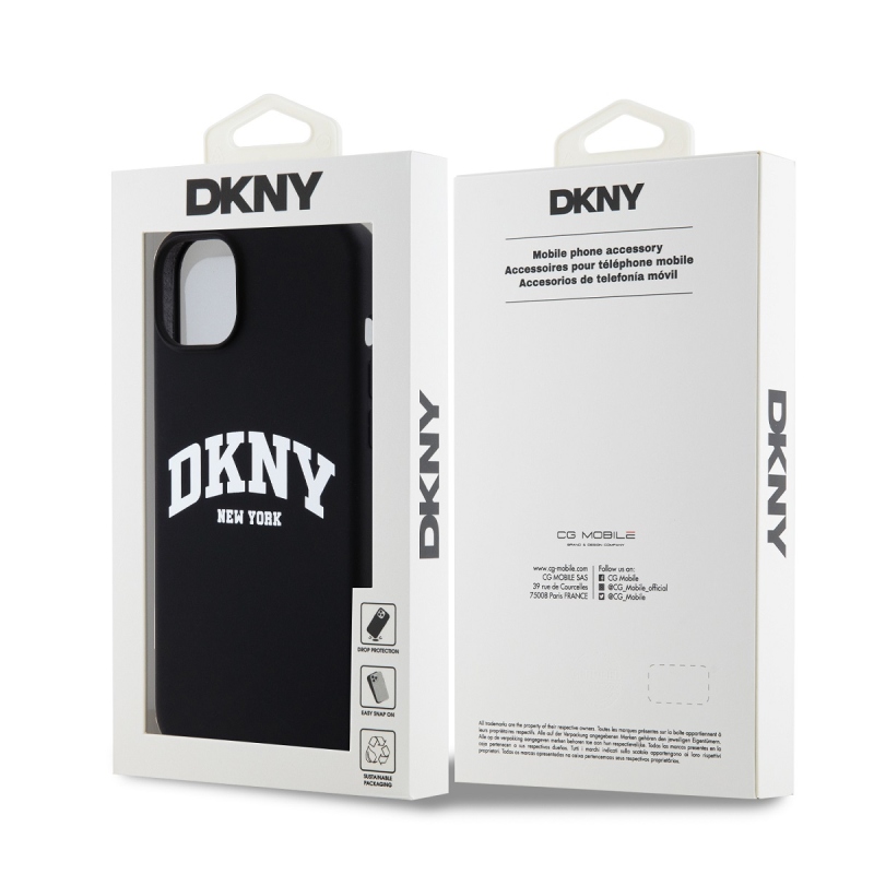 DKNY Liquid Silicone Arch Logo MagSafe hátlapi borító iPhone 15 Plus-hoz Fekete
