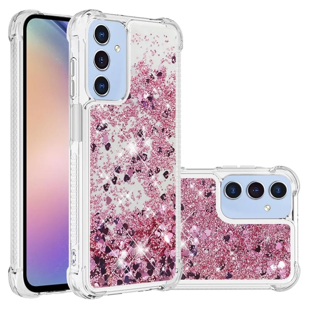 Glitter zselés homokóra tok Samsung Galaxy A16 4G/5G - rózsa arany/szív