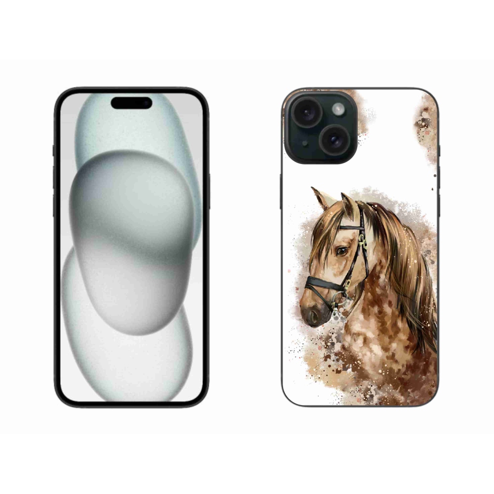 Zselés borítás mmCase iPhone 15 Plus készülékhez - barna rajzfilm ló