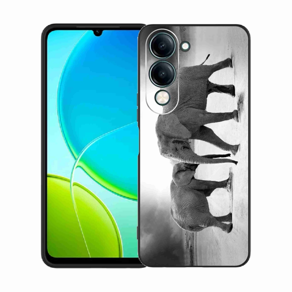 Gél borító mmCase a Vivo Y29s 5G-hez - fekete és fehér elefántok